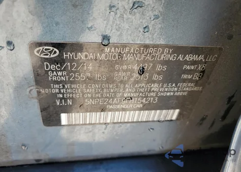 2015 Hyundai Sonata Se z USA, uszkodzony, nr VIN 5NPE24AF9FH154213